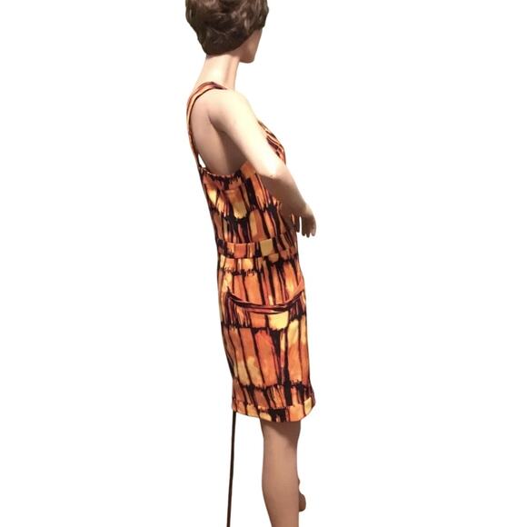 MICHAEL Michael Kors Orange/yellow/Black Criss Cross Neck Sheath Sun DRESS - Picture 4 of 8